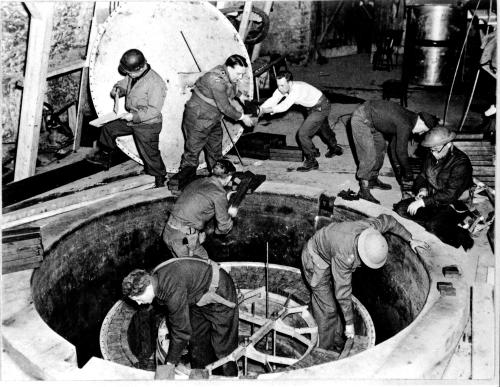 Gedeelte waar de Duitsers onderzoek deden naar kernenergie in Haigerloch, 1945 (bron: Wikimedia)
