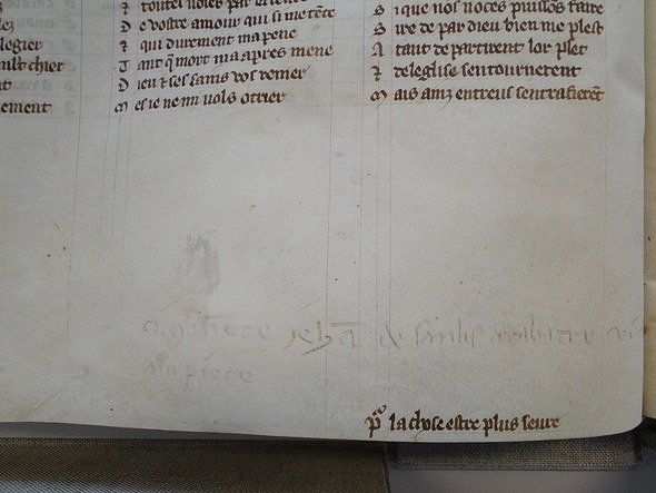 Betaling aan beroepsschrijver genoemd in de marge, 15e eeuw. (bron: KB Den Haag)