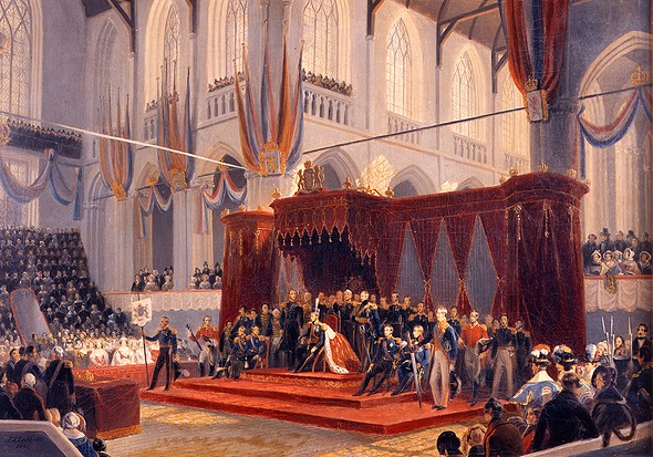Inhuldiging Willem II in de Nieuwe Kerk, 1840. (Bron: Koninklijk Huisarchief)