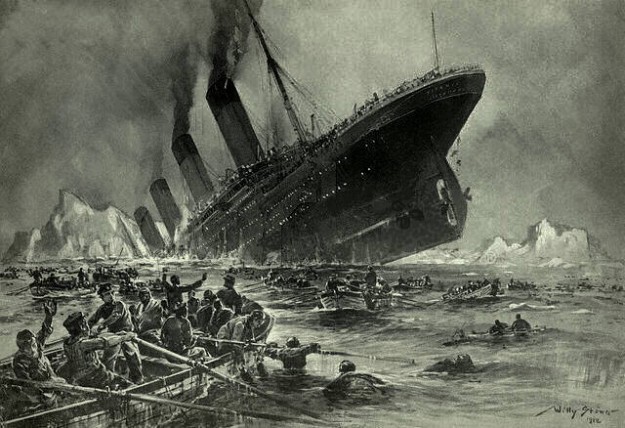 'Der Untergang der Titanic' door Willy Stöwer (1912) (bron: Wikimedia)